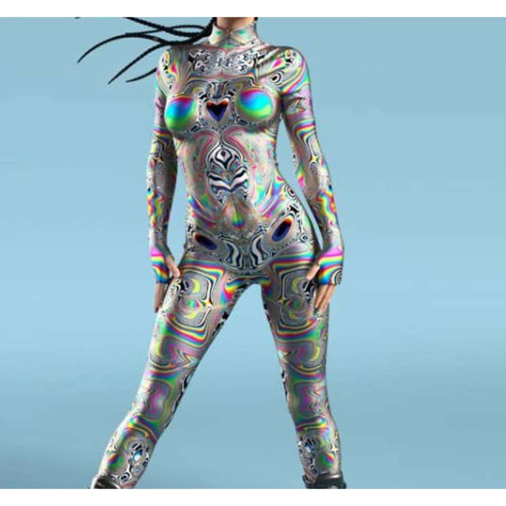 Iridescent Psychedelic High-Neck Jumpsuit